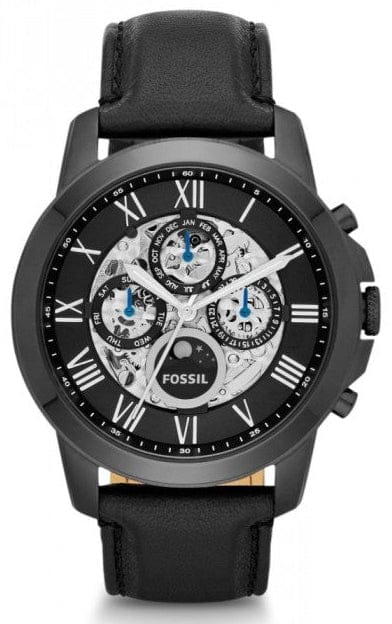 Fossil Grant Automatic Black Dial Black Leather Strap Watch for Men - ME3028