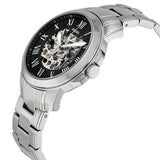 Fossil Grant Skeleton Black Dial Silver Steel Strap Watch for Men - ME3055