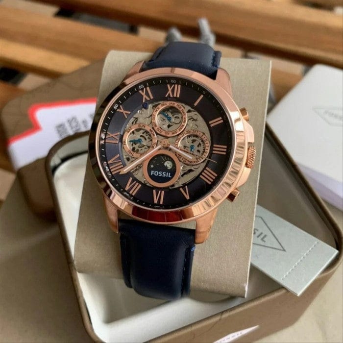 Fossil Grant Automatic Blue Dial Blue Leather Strap Watch for Men - ME3029