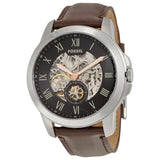 Fossil Grant Automatic Skeleton Black Dial Brown Leather Strap Watch for Men - ME3095