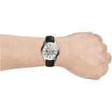 Fossil Grant Automatic Skeleton White Dial Black Leather Strap Watch for Men - ME3101