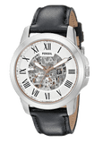 Fossil Grant Automatic Skeleton White Dial Black Leather Strap Watch for Men - ME3101