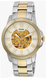Fossil Grant Automatic Skeleton White Dial Two Tone Steel Strap Watch for Men - ME3112