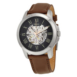 Fossil Grant Automatic Skeleton Black Dial Brown Leather Strap Watch for Men - ME3100