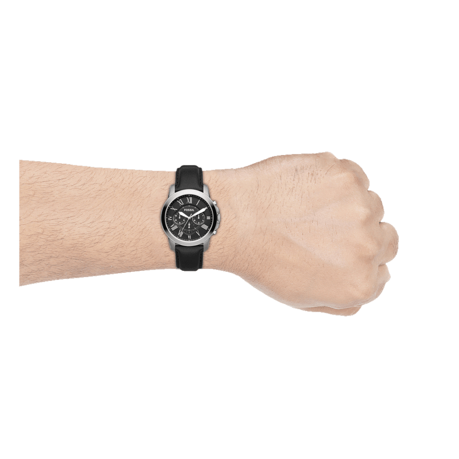 Fossil Grant Chronograph Black Dial Black Leather Strap Watch for Men - FS4812