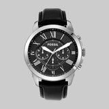 Fossil Grant Chronograph Black Dial Black Leather Strap Watch for Men - FS4812