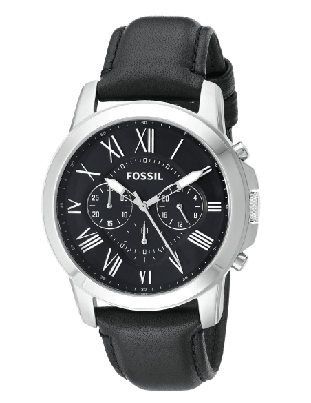 Fossil Grant Chronograph Black Dial Black Leather Strap Watch for Men - FS4812