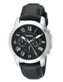 Fossil Grant Chronograph Black Dial Black Leather Strap Watch for Men - FS4812