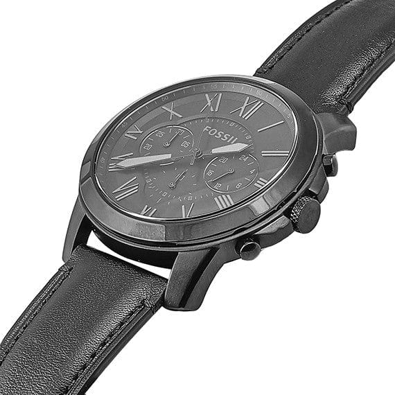 Fossil Grant Chronograph Black Dial Black Leather Strap Watch for Men - FS5132
