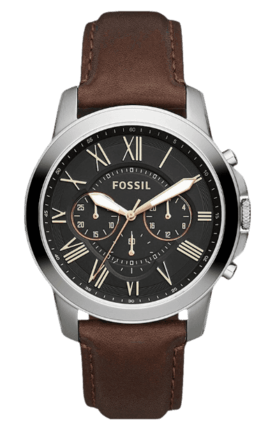 Fossil Grant Chronograph Black Dial Brown Leather Strap Watch for Men - FS4813