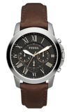 Fossil Grant Chronograph Black Dial Brown Leather Strap Watch for Men - FS4813