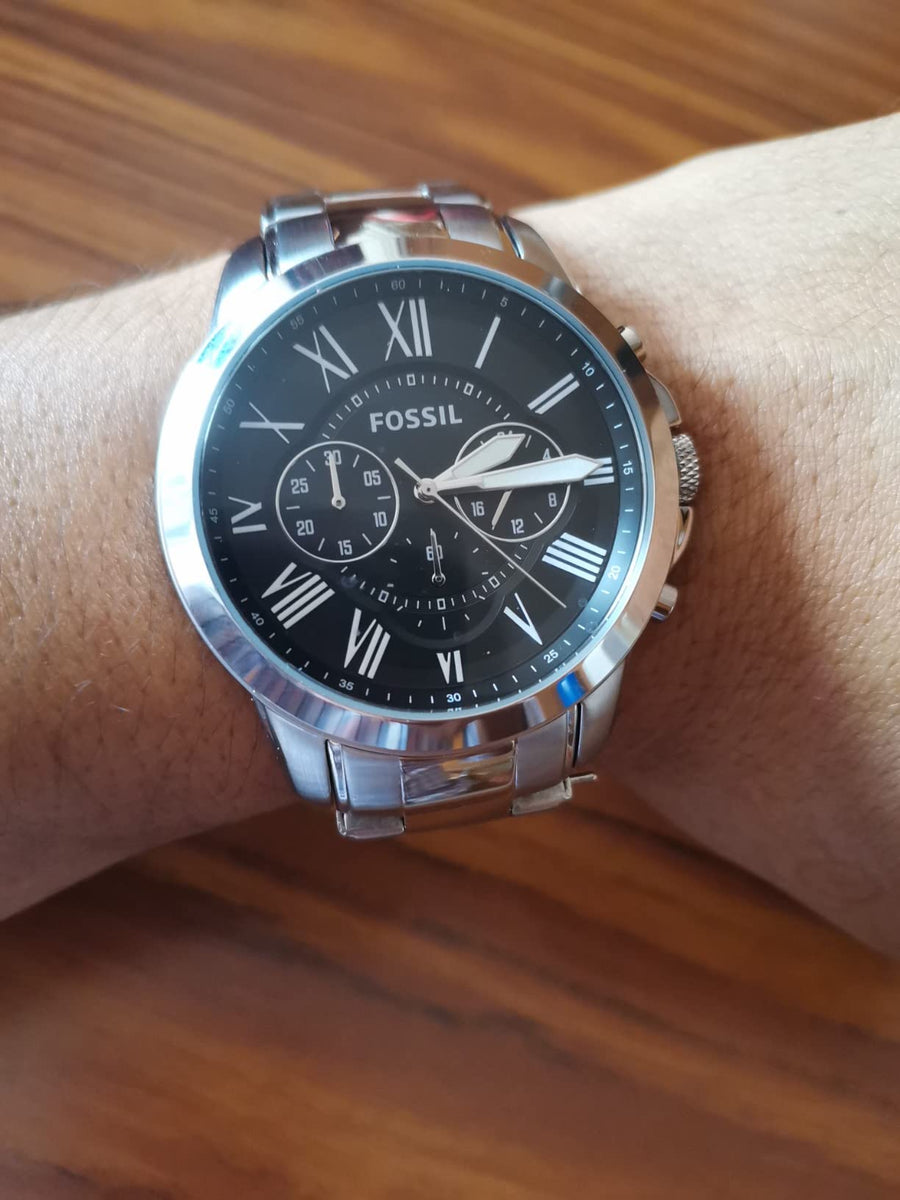 Fossil Grant Chronograph Black Dial Silver Steel Strap Watch for Men - FS4736