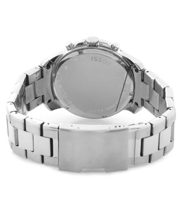 Fossil Grant Chronograph Black Dial Silver Steel Strap Watch for Men - FS4736