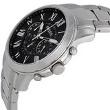 Fossil Grant Chronograph Black Dial Silver Steel Strap Watch for Men - FS4736