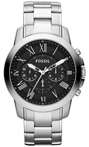 Fossil Grant Chronograph Black Dial Silver Steel Strap Watch for Men - FS4736