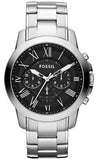 Fossil Grant Chronograph Black Dial Silver Steel Strap Watch for Men - FS4736