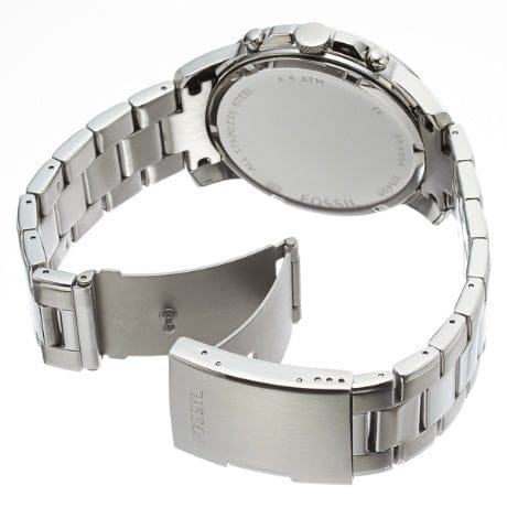 Fossil Grant Chronograph Black Dial Silver Steel Strap Watch for Men - FS4994