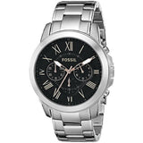 Fossil Grant Chronograph Black Dial Silver Steel Strap Watch for Men - FS4994