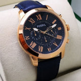 Fossil Grant Chronograph Blue Dial Blue Leather Strap Watch for Men - FS4835