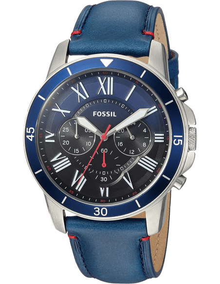 Fossil Grant Chronograph Blue Dial Blue Leather Strap Watch for Men - FS5373
