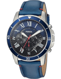 Fossil Grant Chronograph Blue Dial Blue Leather Strap Watch for Men - FS5373
