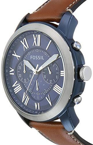 Fossil Grant Chronograph Blue Dial Brown Leather Strap Watch for Men - FS5151