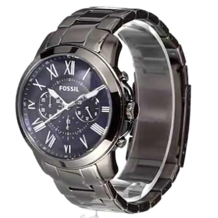 Fossil Grant Chronograph Blue Dial Grey Steel Strap Watch for Men - FS4831