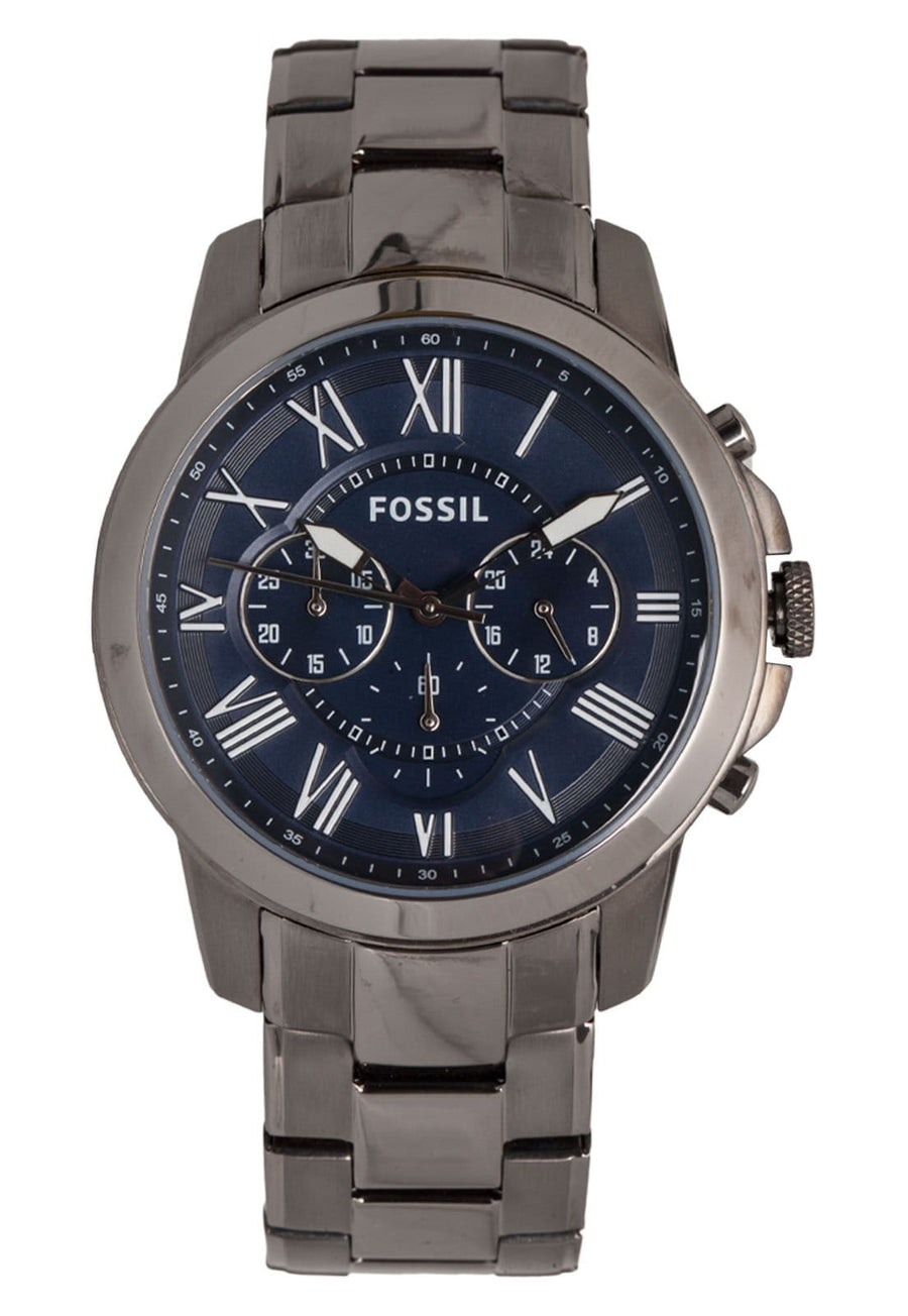 Fossil Grant Chronograph Blue Dial Grey Steel Strap Watch for Men - FS4831