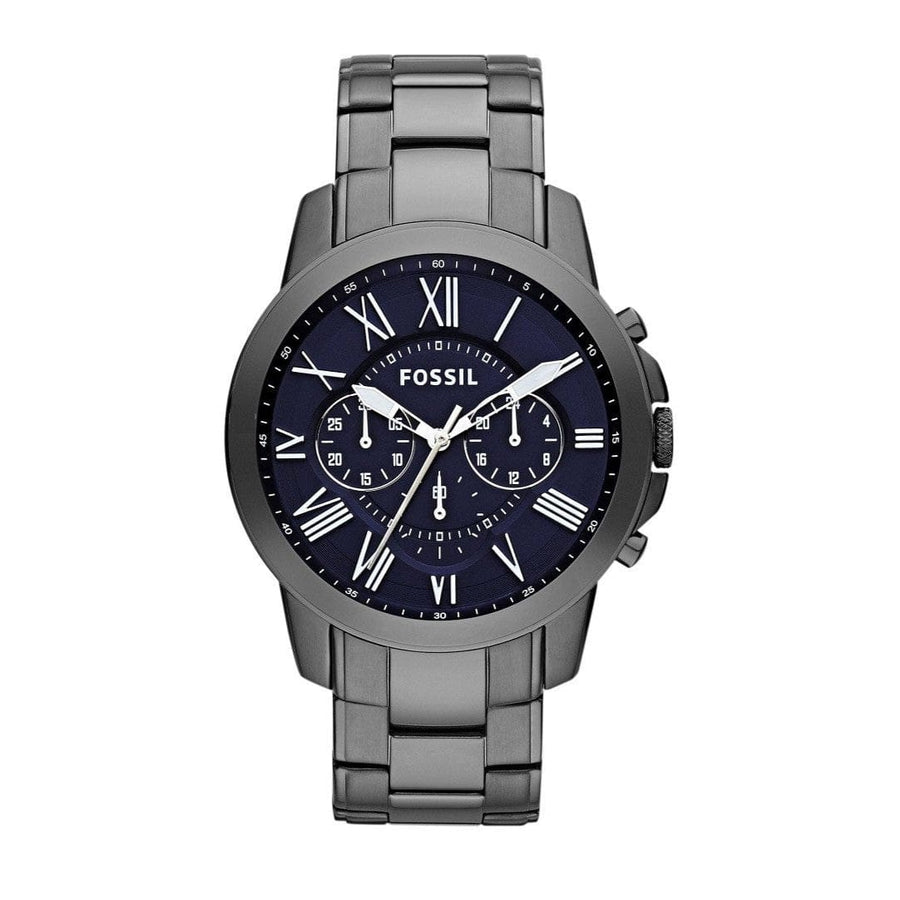 Fossil Grant Chronograph Blue Dial Grey Steel Strap Watch for Men - FS4831