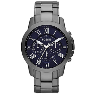 Fossil Grant Chronograph Blue Dial Grey Steel Strap Watch for Men - FS4831