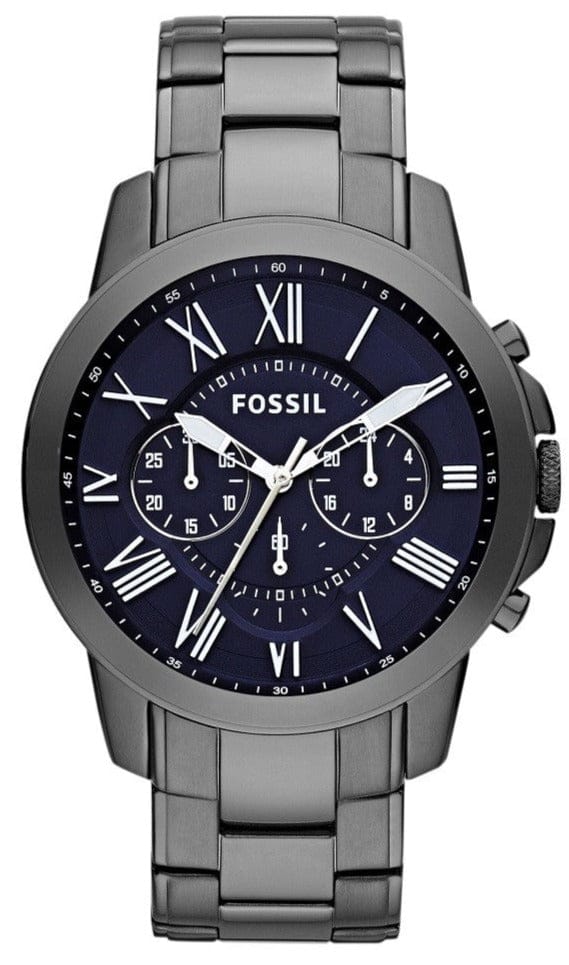 Fossil Grant Chronograph Blue Dial Grey Steel Strap Watch for Men - FS4831
