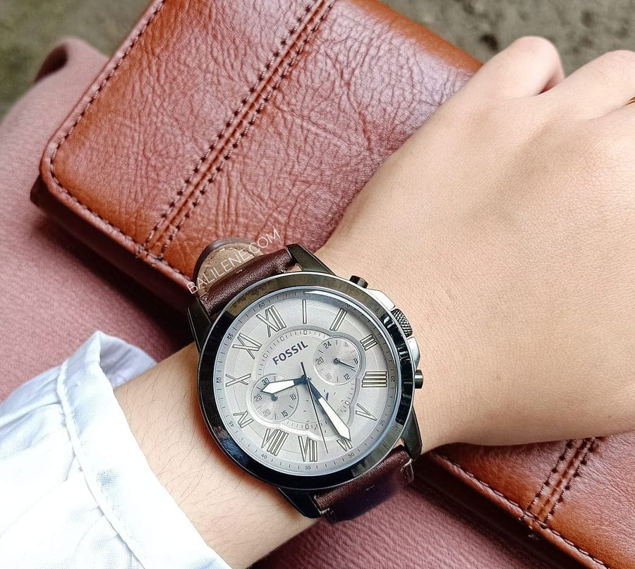 Fossil Grant Chronograph Brown Dial Brown Leather Strap Watch for Men - FS5214