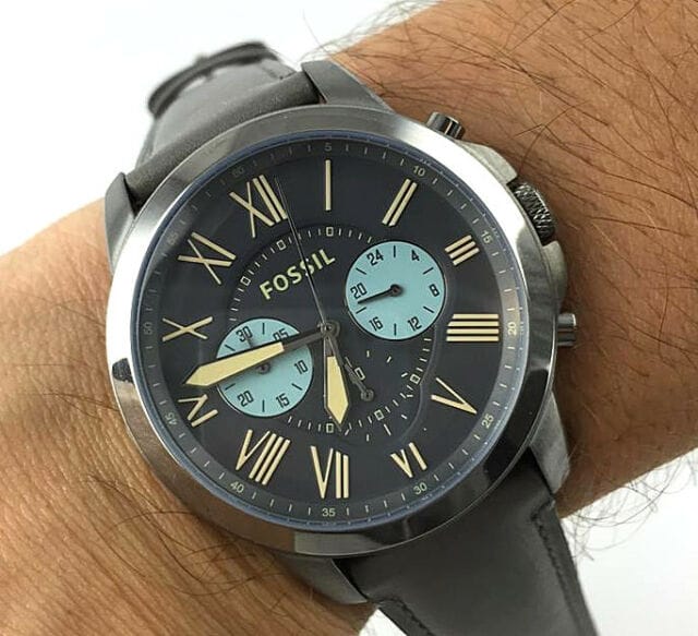 Fossil Grant Chronograph Gunmetal Grey Dial Grey Leather Strap Watch for Men - FS5183