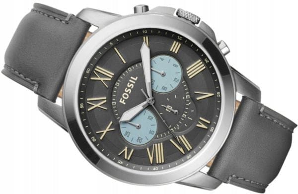 Fossil Grant Chronograph Gunmetal Grey Dial Grey Leather Strap Watch for Men - FS5183