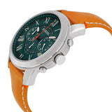 Fossil Grant Chronograph Green Dial Brown Leather Strap Watch for Men - FS4918