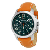 Fossil Grant Chronograph Green Dial Brown Leather Strap Watch for Men - FS4918