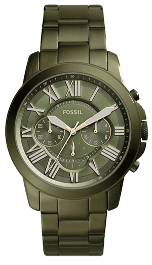 Fossil Grant Chronograph Olive Green Dial Green Steel Strap Watch for Men - FS5375