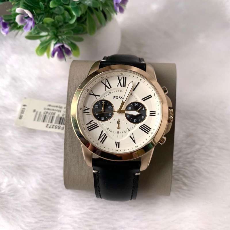Fossil Grant Chronograph White Dial Black Leather Strap Watch for Men - FS5272