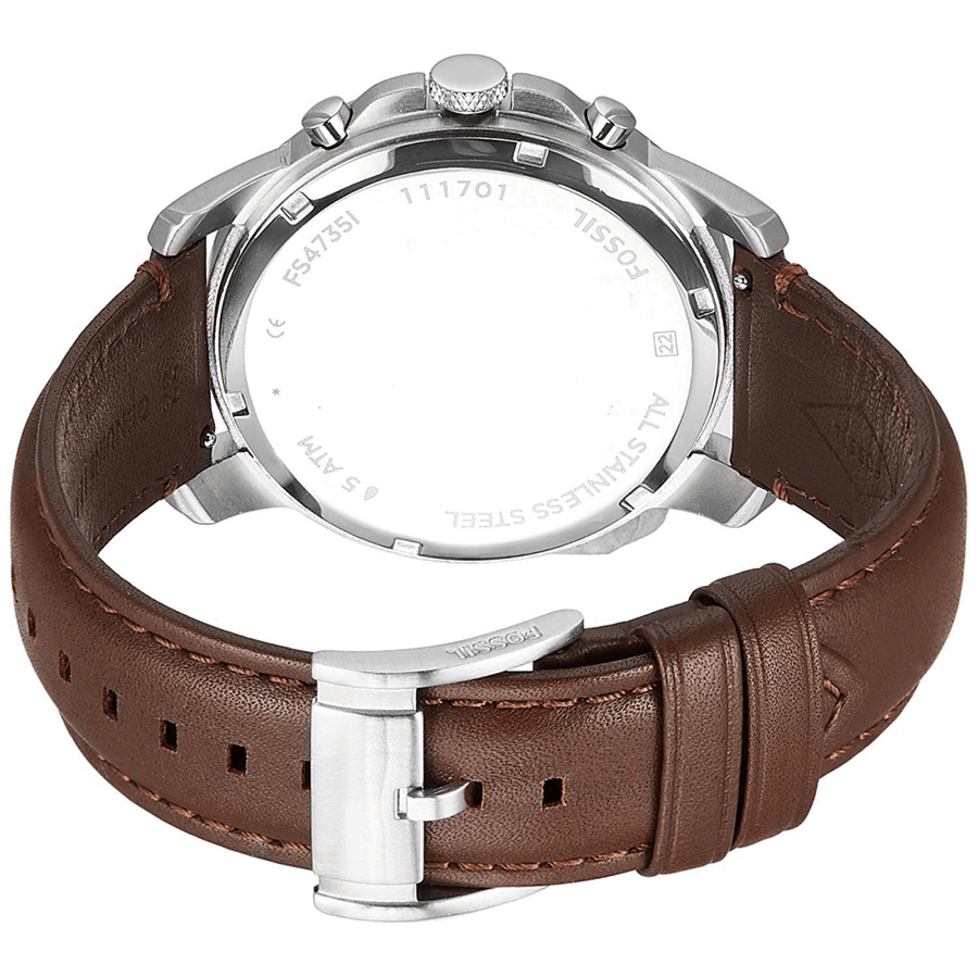 Fossil Grant Chronograph White Dial Brown Leather Strap Watch for Men - FS4735