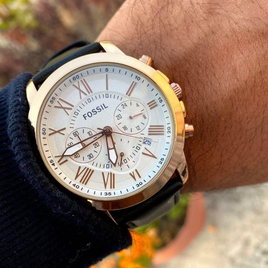 Fossil Grant Chronograph White Dial Brown Leather Strap Watch for Men - FS4991