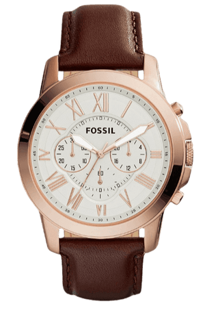 Fossil Grant Chronograph White Dial Brown Leather Strap Watch for Men - FS4991