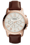 Fossil Grant Chronograph White Dial Brown Leather Strap Watch for Men - FS4991