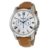 Fossil Grant Chronograph White Dial Brown Leather Strap Watch for Men - FS5060