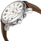 Fossil Grant Chronograph White Dial Brown Leather Strap Watch for Men - FS4735