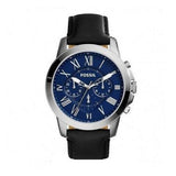 Fossil Grant Chronograph Blue Dial Black Leather Strap Watch for Men - FS4990