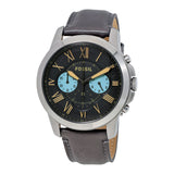 Fossil Grant Chronograph Gunmetal Grey Dial Grey Leather Strap Watch for Men - FS5183