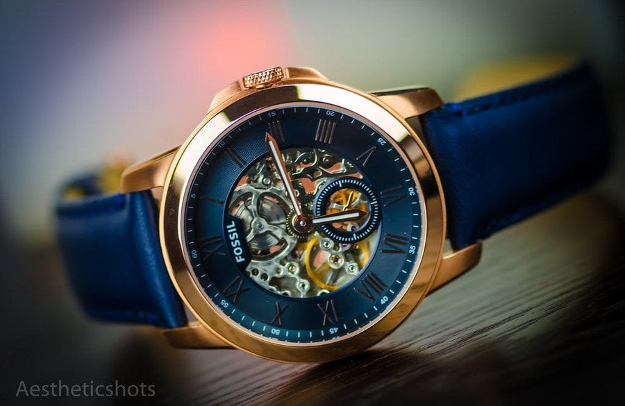 Fossil Grant Mechanical Blue Dial Blue Leather Strap Watch for Men - ME3054
