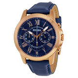 Fossil Grant Chronograph Blue Dial Blue Leather Strap Watch for Men - FS4835