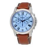 Fossil Grant Chronograph Blue Dial Brown Leather Strap Watch for Men - FS5184