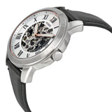 Fossil Grant Automatic Skeleton White Dial Black Leather Strap Watch for Men - ME3101